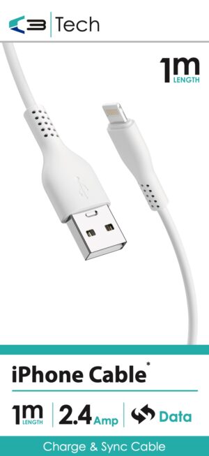 C3 Tech iPhone Cable – Lightning – USB 1M from Harrisons Direct