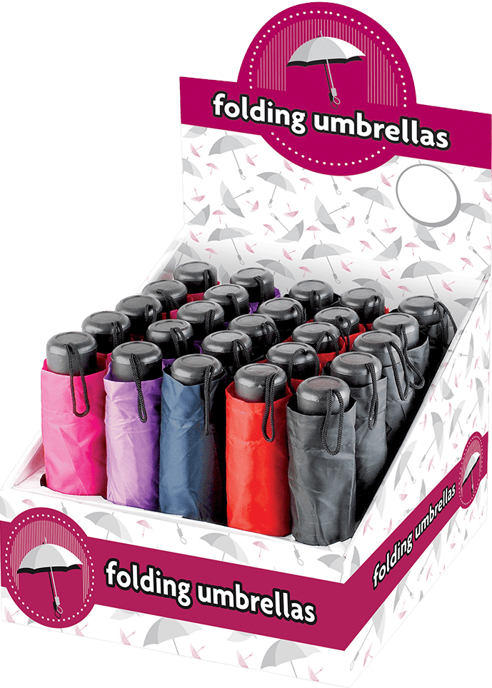 Wholesale Folding Umbrella in CDU Assorted Colours from Harrisons Direct