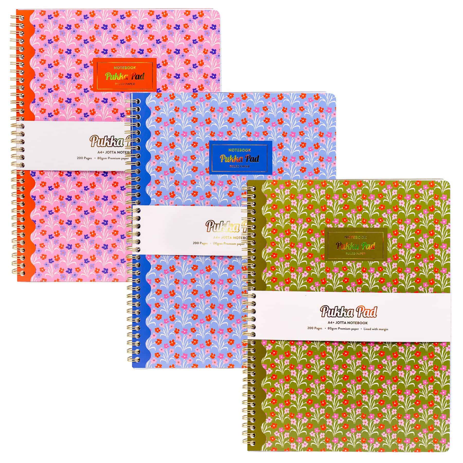 Wholesale Pukka Floral A4 Jotta Notebook 3 Assorted Colours from Harrisons Direct