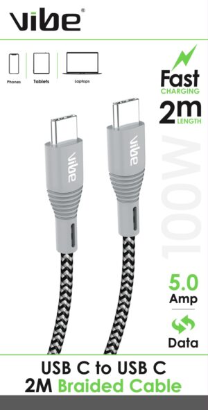 Vibe Braided USB C to USB C Cable 2M from Harrisons Direct