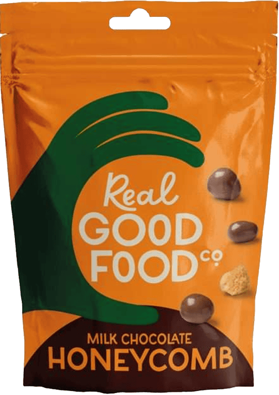 Wholesale Real Good Food Milk Chocolate Honeycomb Pouch 150g from Harrisons Direct