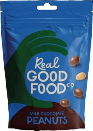 Wholesale Real Good Food Milk Chocolate Peanuts Pouch 150g from Harrisons Direct