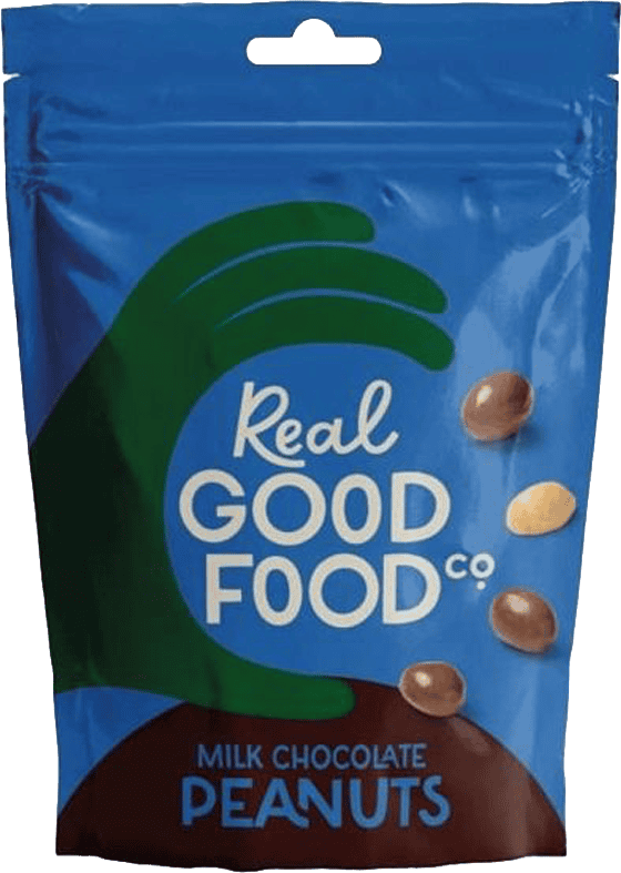 Wholesale Real Good Food Milk Chocolate Peanuts Pouch 150g from Harrisons Direct